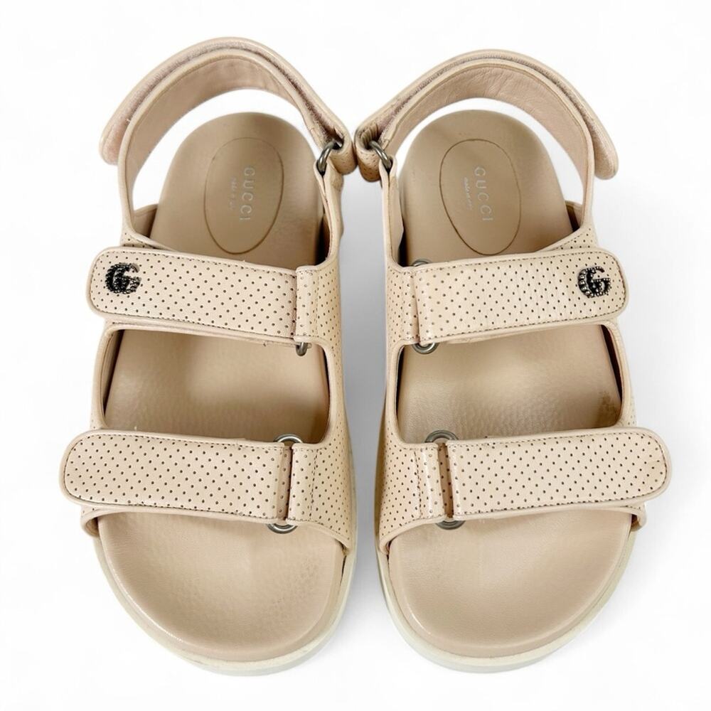 GUCCI Malaga Mini Double G Perforated Leather Dad Sandals in Skin Rose